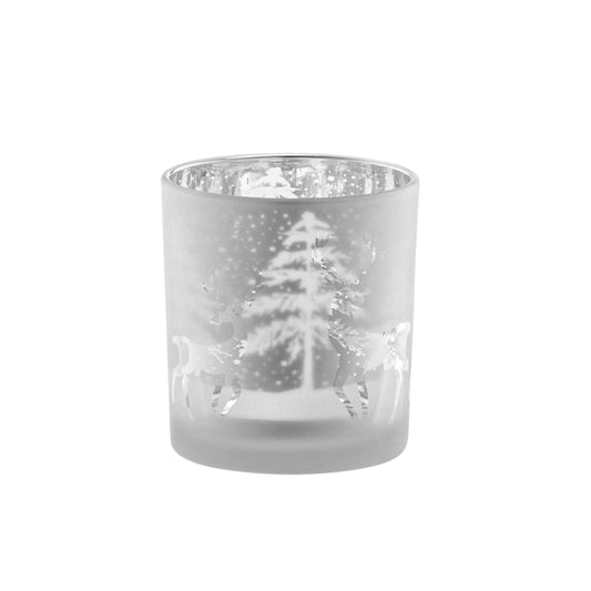 Stag Etched Silver Mirror 3 x 3″ Hurricane Vase