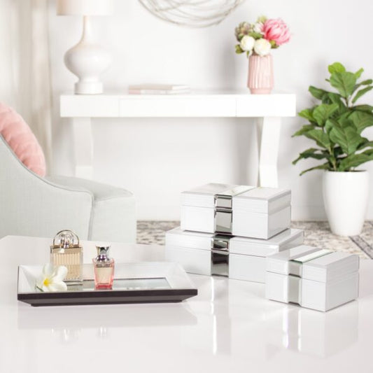 Allure Bevelled Glass Mirror Trim 5 x 5″ Square Jewelry Storage Box