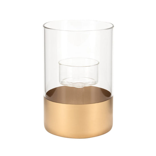 Satin Gold Base Glass Cylinder 5h” Tealight Holder
