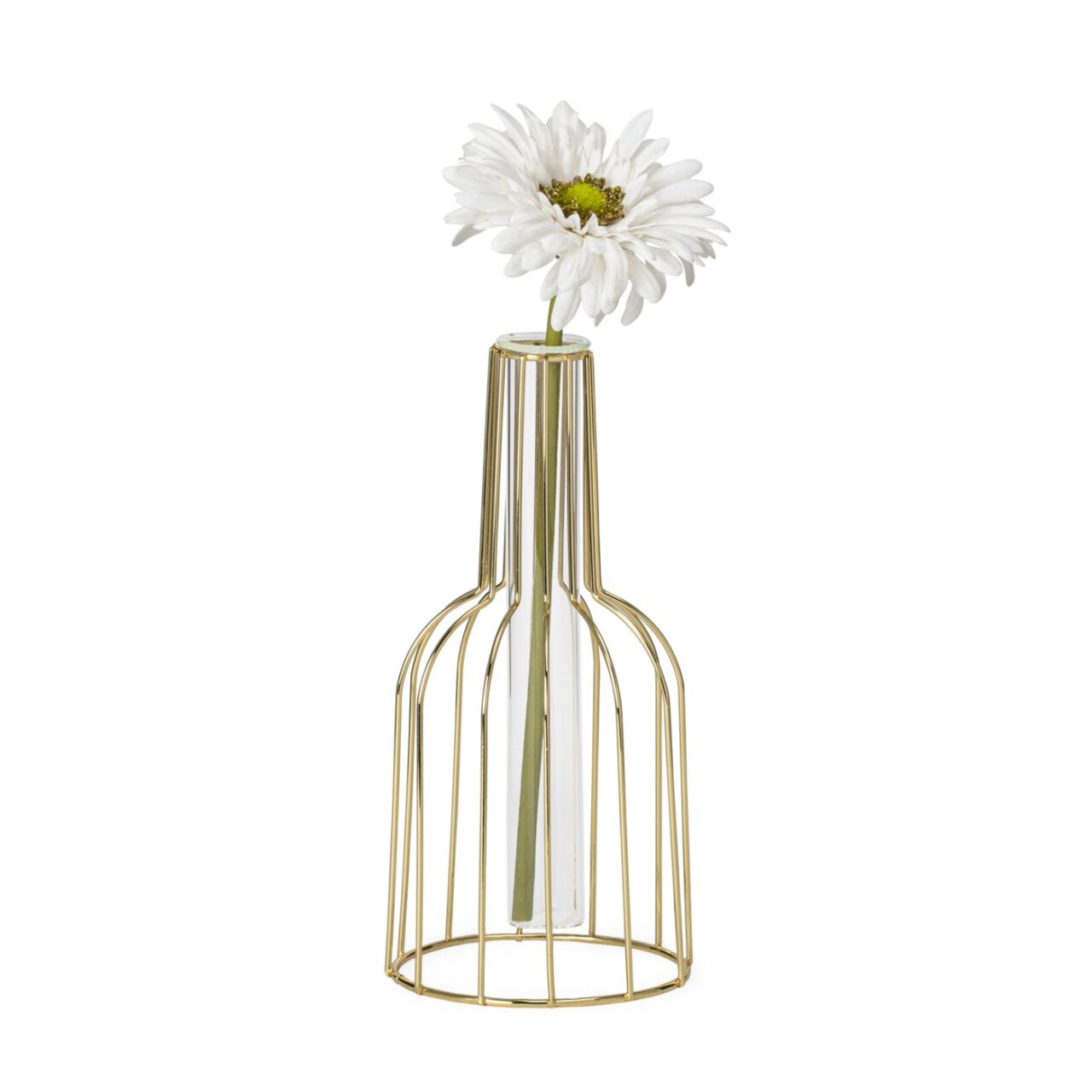 Wire Bottle Shape 8.5h” Pendant Hanging Tube Vase – Gold