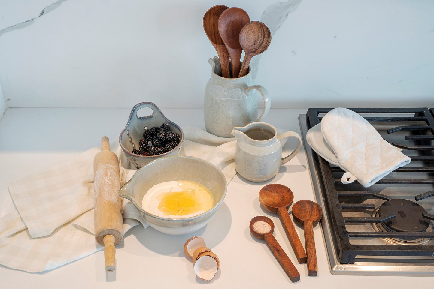 French Linen Gingham Oven Mitt – Aqua