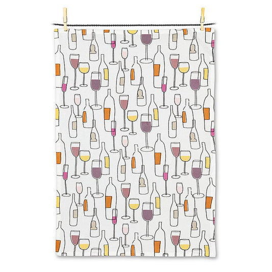 WINE BOTTLES & GLASSES TEA TOWEL