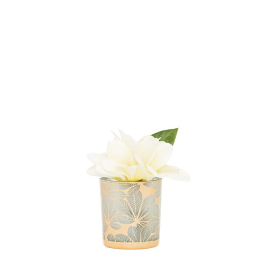 THEA GREEN LEAF GOLD MIRROR 3D X 3″ GLASS HURRICANE VASE