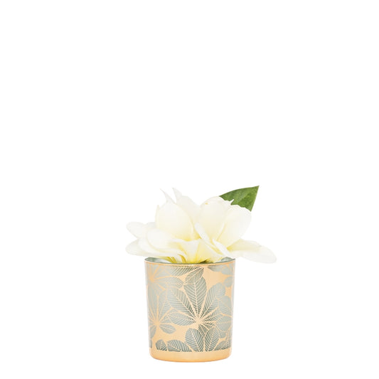 THEA GREEN LEAF GOLD MIRROR 4D X 5″ GLASS HURRICANE VASE