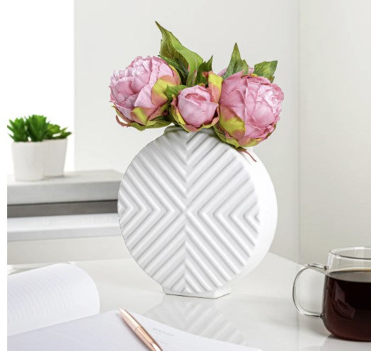 Aurora Medallion 8h” Ceramic Vase – Matte White