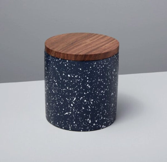 Speckled Cement & Acacia Canister, Midnight