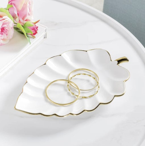 Talia Gold Trim Leaf Dish