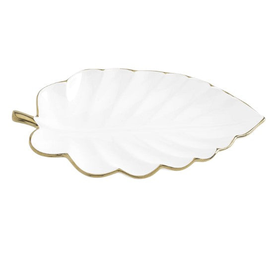 Talia Gold Trim Leaf Dish