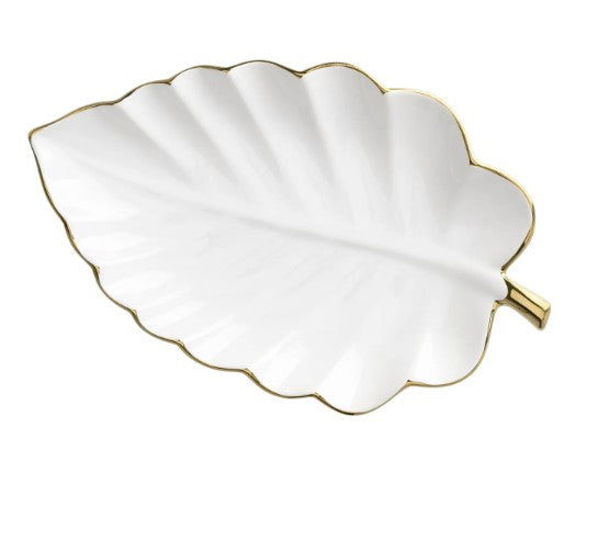 Talia Gold Trim Leaf Dish