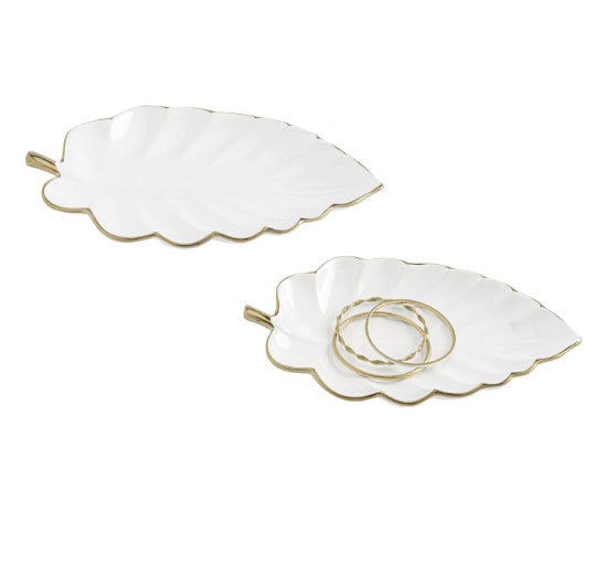 Talia Gold Trim Leaf Dish