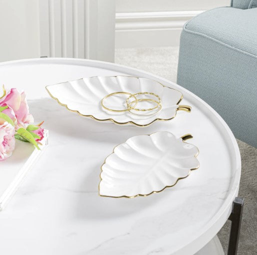 Talia Gold Trim Leaf Dish