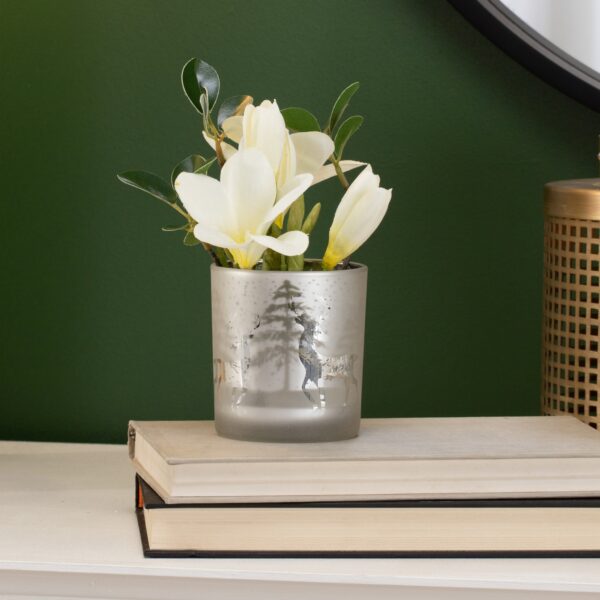 Stag Etched Silver Mirror 3 x 3″ Hurricane Vase