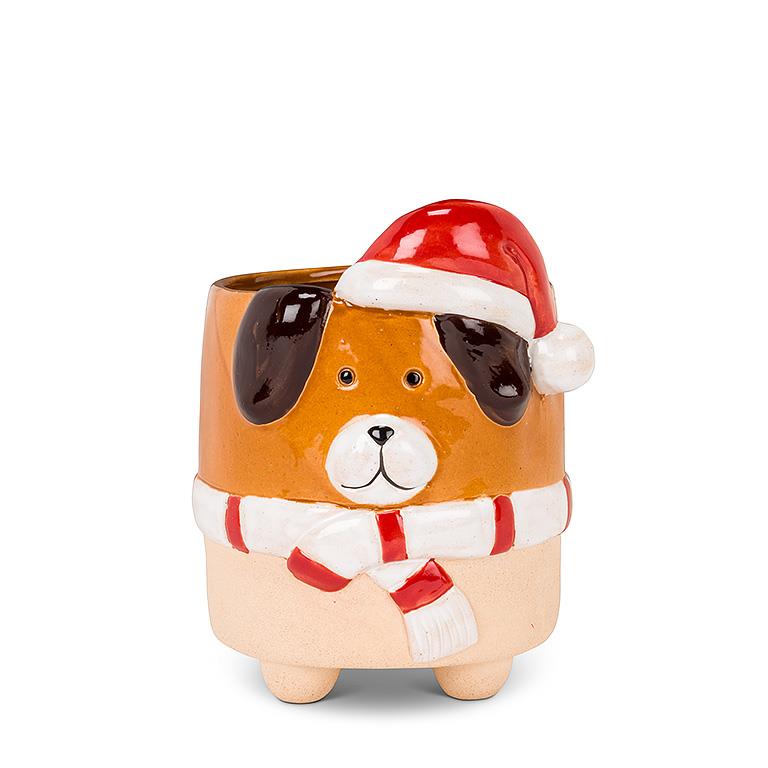 Lg Dog w/Santa Hat Planter-6"H