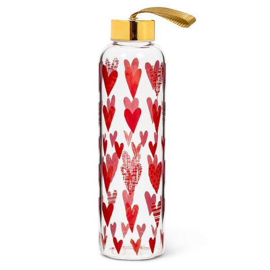 Hearts Glass Bottle with Strap and Cap