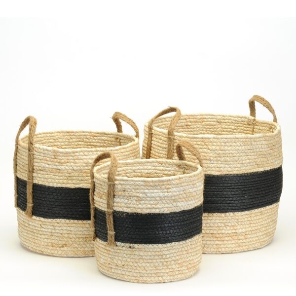 NATURAL STRAW BASKETS WITH BLACK BAND – SMALL