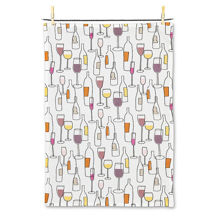 WINE BOTTLES & GLASSES TEA TOWEL