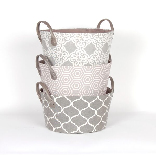 ROUND FABRIC BASKET GREY/WHITE DESIGNS