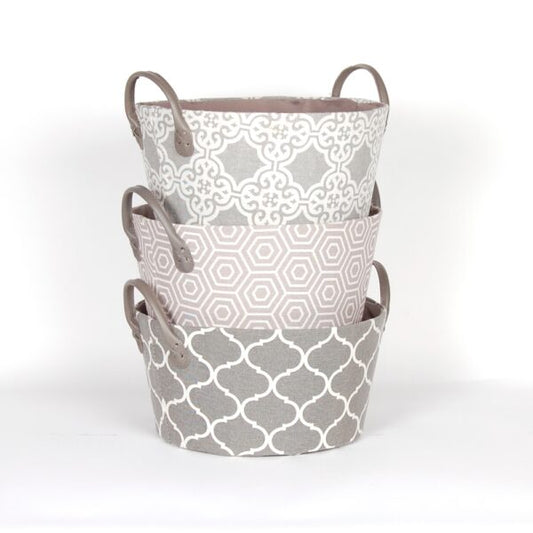 ROUND FABRIC BASKET GREY/WHITE DESIGNS