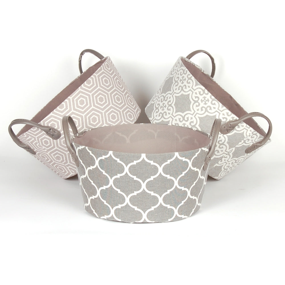 ROUND FABRIC BASKET GREY/WHITE DESIGNS