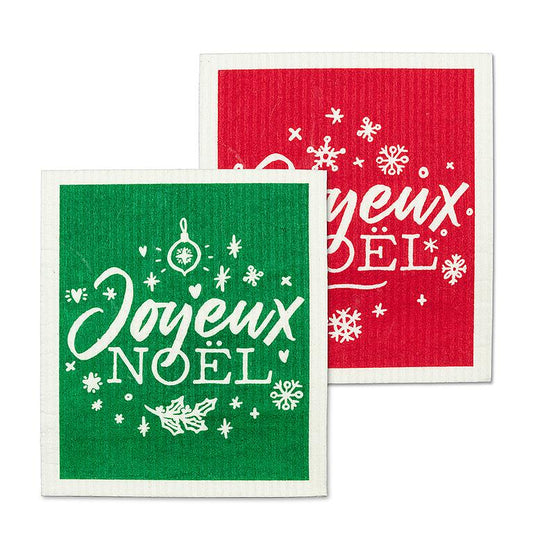 S/2 Joyeux Noel Dishcloths-6.5x8"L