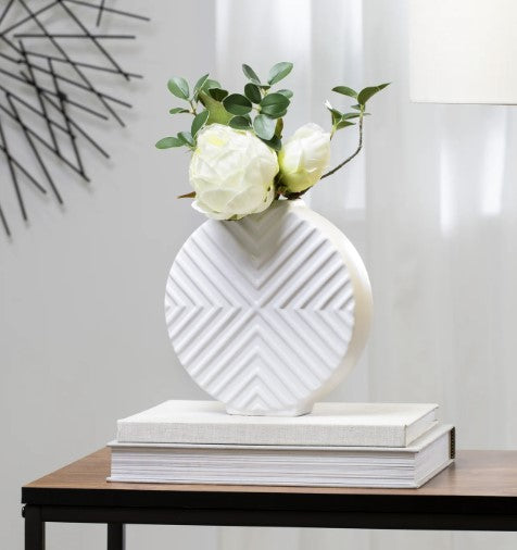 Aurora Medallion 8h” Ceramic Vase – Matte White
