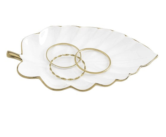 Talia Gold Trim Leaf Dish